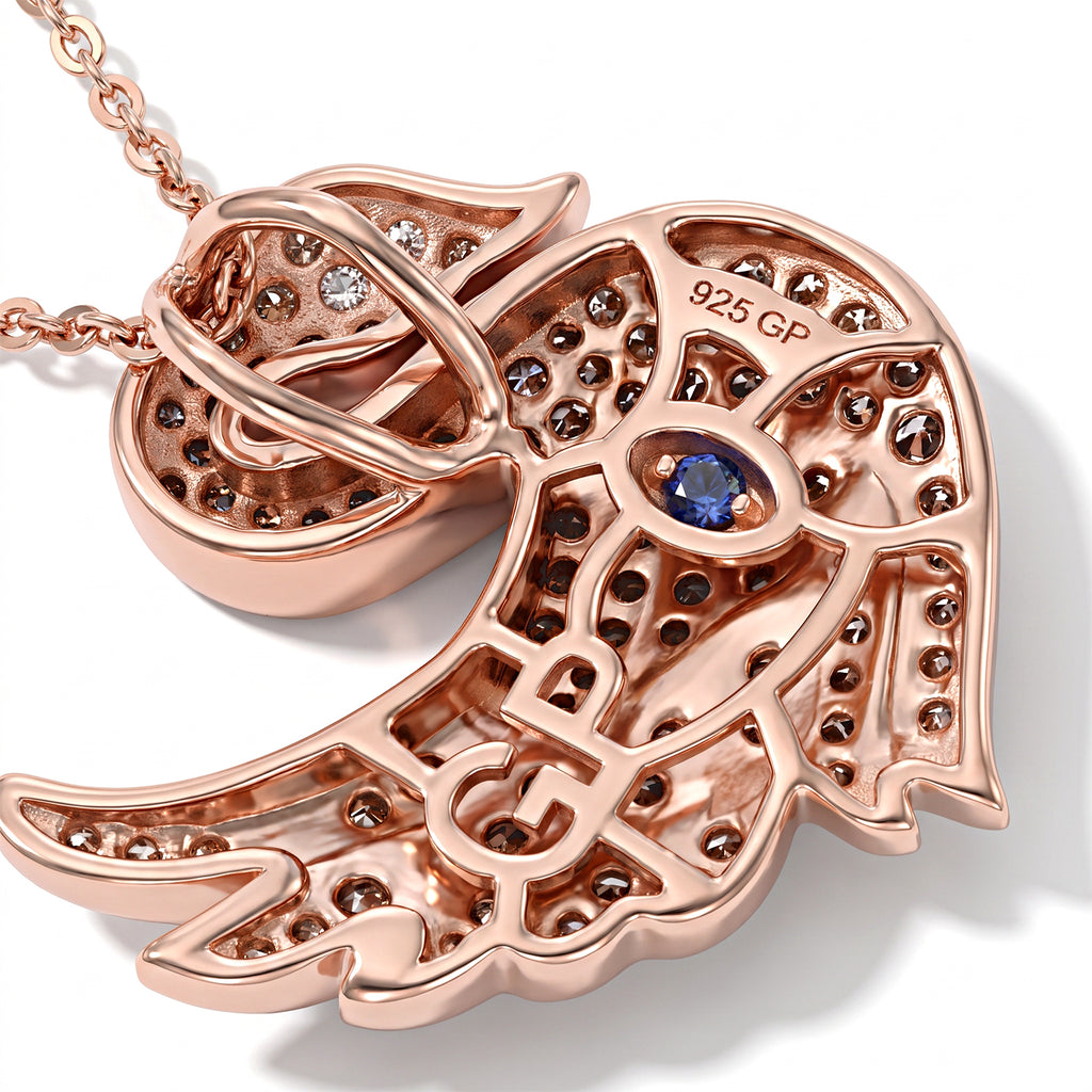 Champagne Diamond  Kanchanaburi Blue Sapphire,  White Diamond Pendant with Torn Chain 19DC (Size 20) in 18K RG Vermeil Sterling Silver 0.46 ct  0.490  Ct._4579842_7