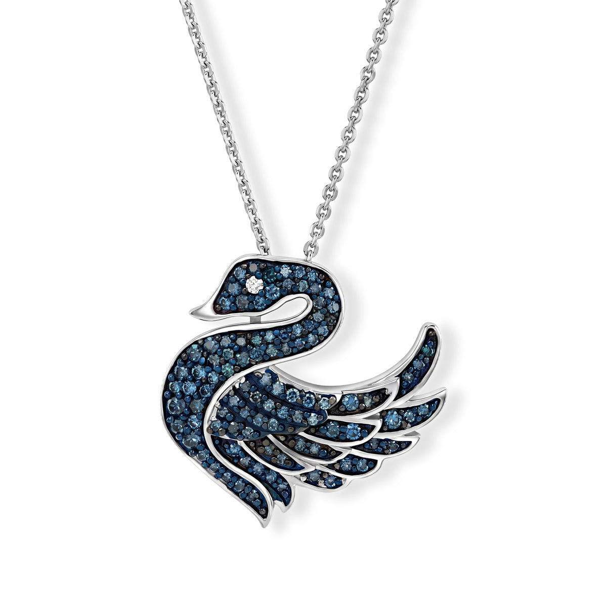 GP - Blue Diamond, White Diamond &amp; Blue Sapphire Duck Pendant with Chain (Size 20) in Rhodium Overlay Sterling Silver 0.50 Ct. 4579843 0