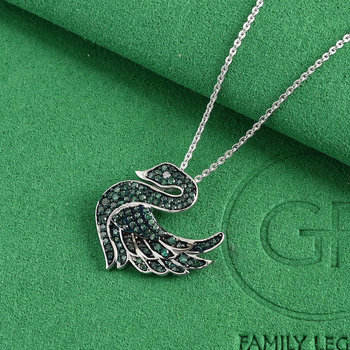 GP - Blue Diamond, White Diamond &amp; Blue Sapphire Duck Pendant with Chain (Size 20) in Rhodium Overlay Sterling Silver 0.50 Ct. 4579843 1