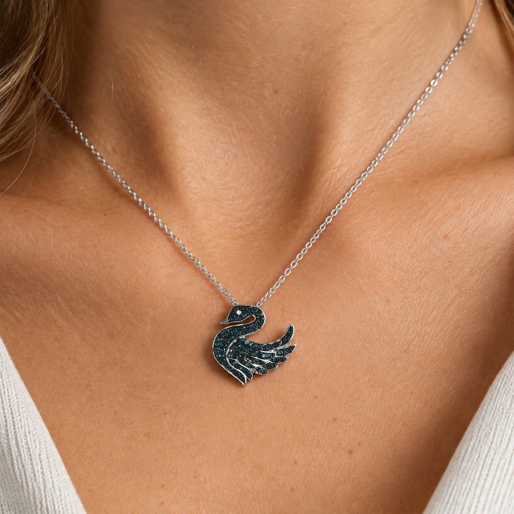 Blue Diamond  Kanchanaburi Blue Sapphire,  White Diamond Pendant with Torn Chain 19DC (Size 20) in Rhodium Overlay Sterling Silver 0.46 ct  0.490  Ct._4579843_2