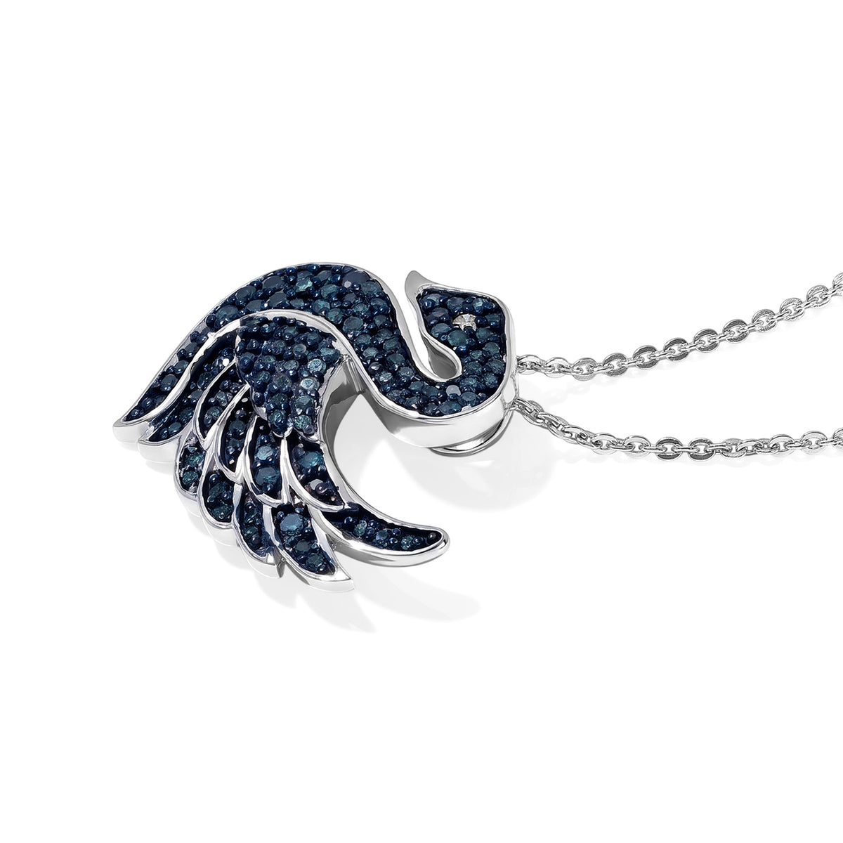 GP - Blue Diamond, White Diamond &amp; Blue Sapphire Duck Pendant with Chain (Size 20) in Rhodium Overlay Sterling Silver 0.50 Ct. 4579843 4