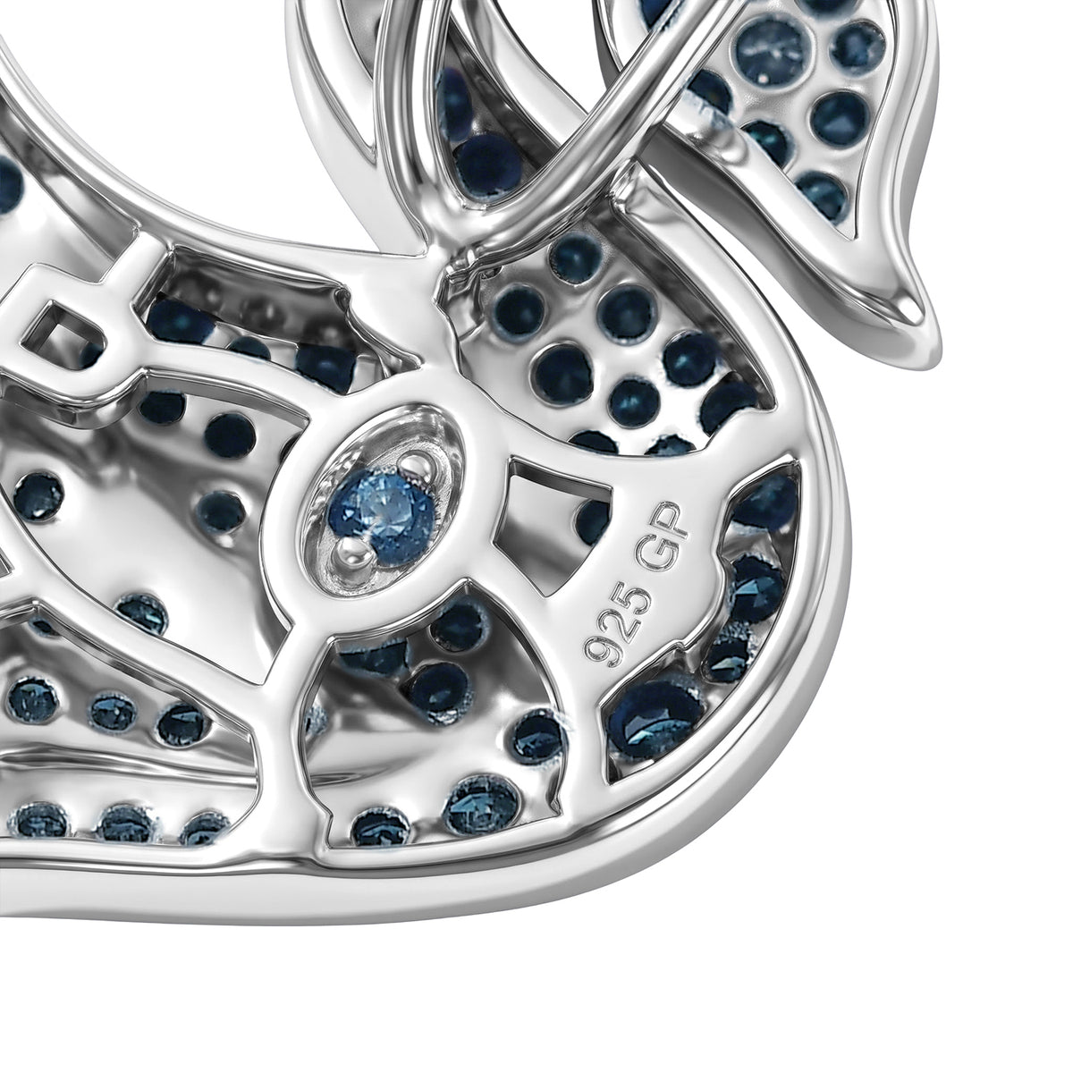 GP - Blue Diamond, White Diamond &amp; Blue Sapphire Duck Pendant with Chain (Size 20) in Rhodium Overlay Sterling Silver 0.50 Ct. 4579843 6