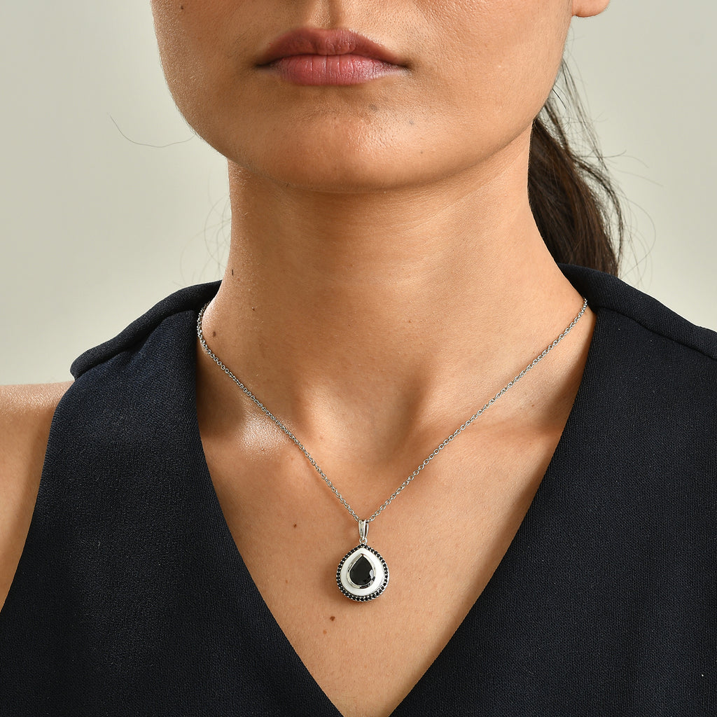 D'Joy - Black Spinel Pendant in Platinum Overlay Sterling Silver with Chain (Size 20) 3.55 Ct._4579878_1