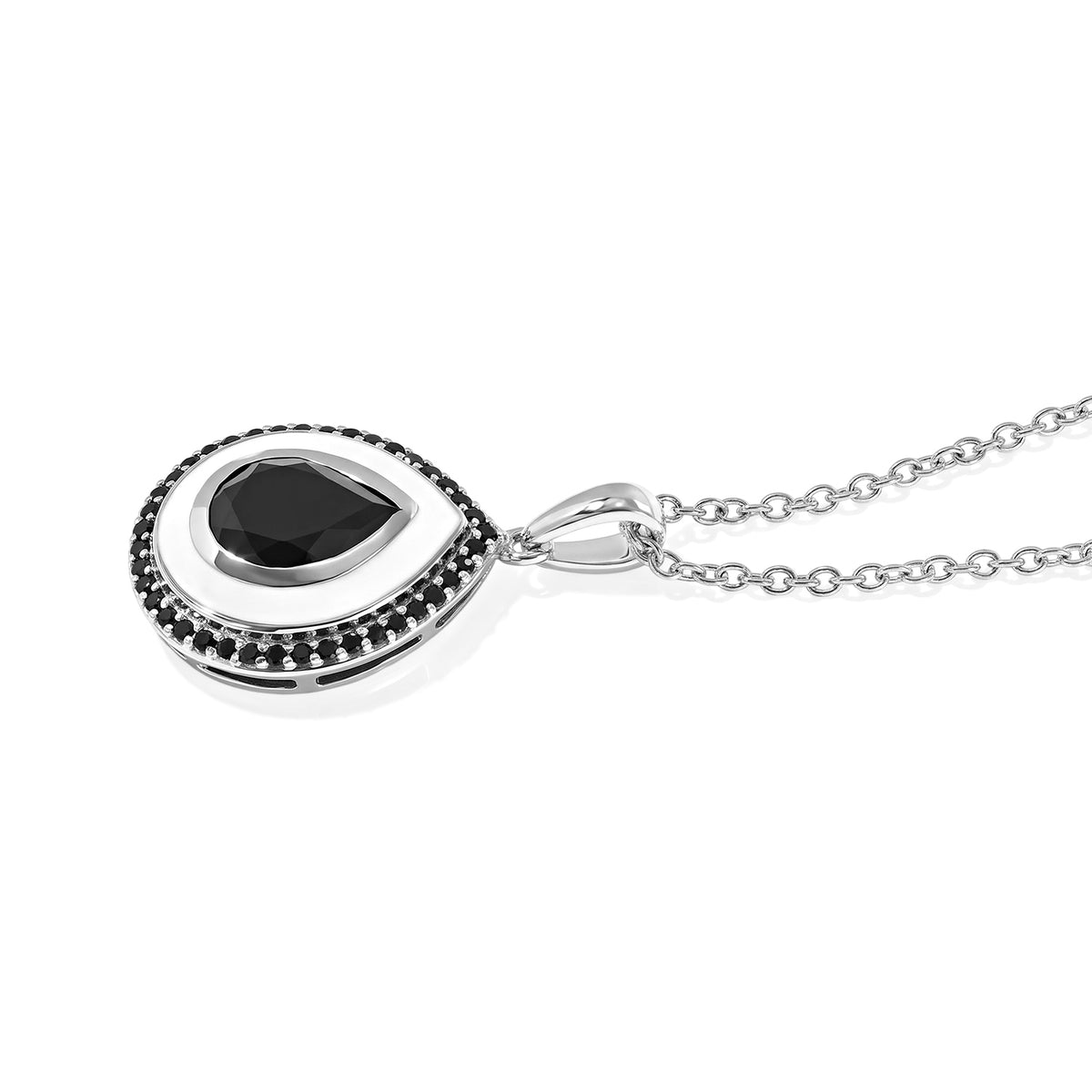 D'Joy - Black Spinel Pendant in Platinum Overlay Sterling Silver with Chain (Size 20) 3.55 Ct. 4579878 3
