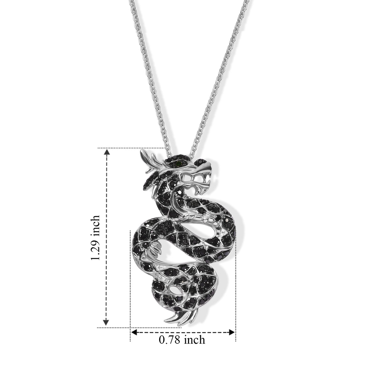 D'Joy - Black Diamond &amp; Green Diamond Dragon Pendant with Chain (Size 20) in Rhodium Overlay Sterling Silver 0.50 Ct. 4580717 4
