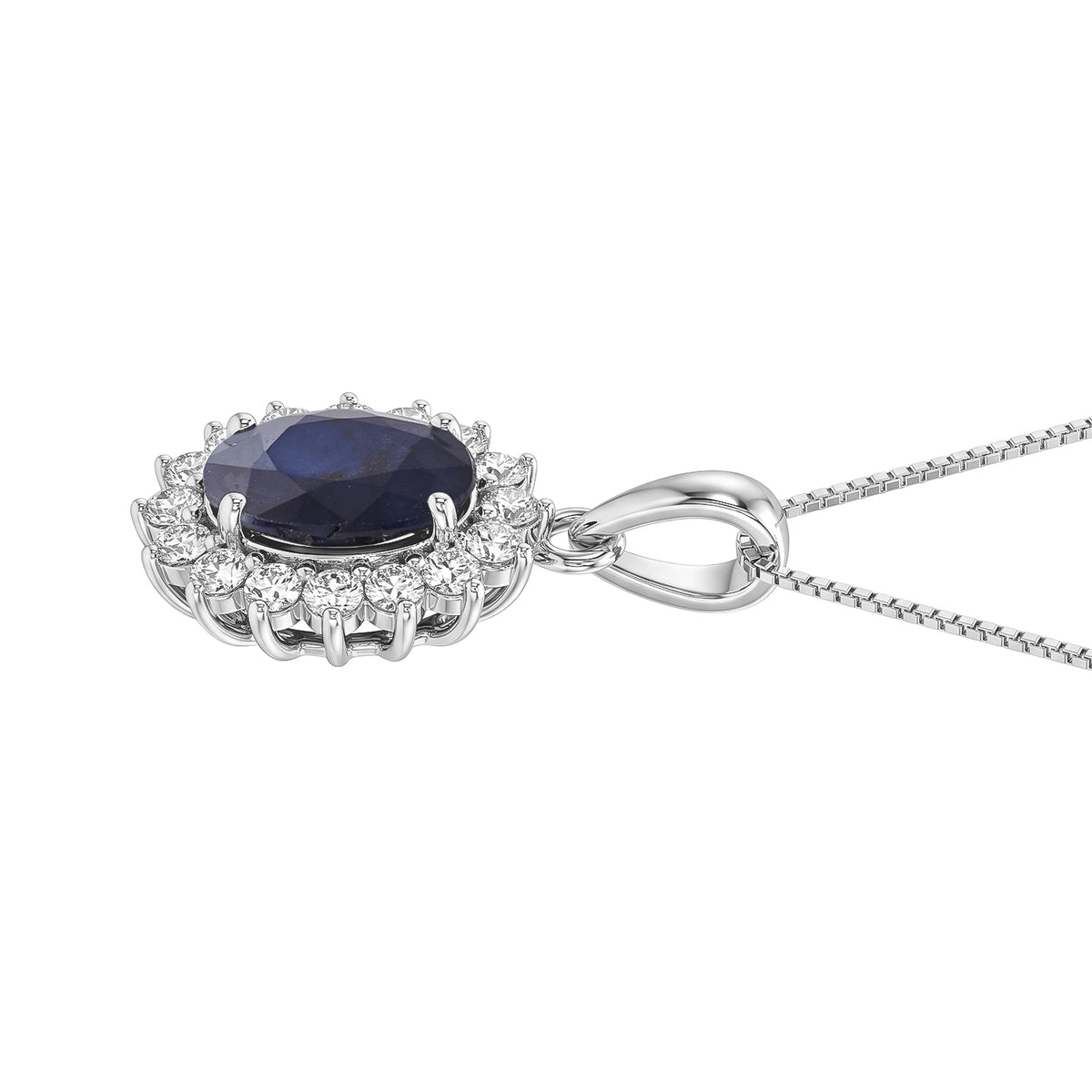 Luxuriant - Diffused Blue Sapphire &amp; Lab Grown Diamond Halo Pendant with Chain (Size 20) in Rhodium Overlay Sterling Silver 3.50  Ct. 4582080 3