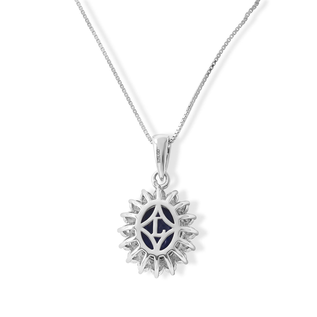 Diffused Blue Sapphire,  Lab Grown Diamond Pendant with Chain (Size 20) in Rhodium Overlay Sterling Silver 0.67 ct  3.520  Ct._4582080_4