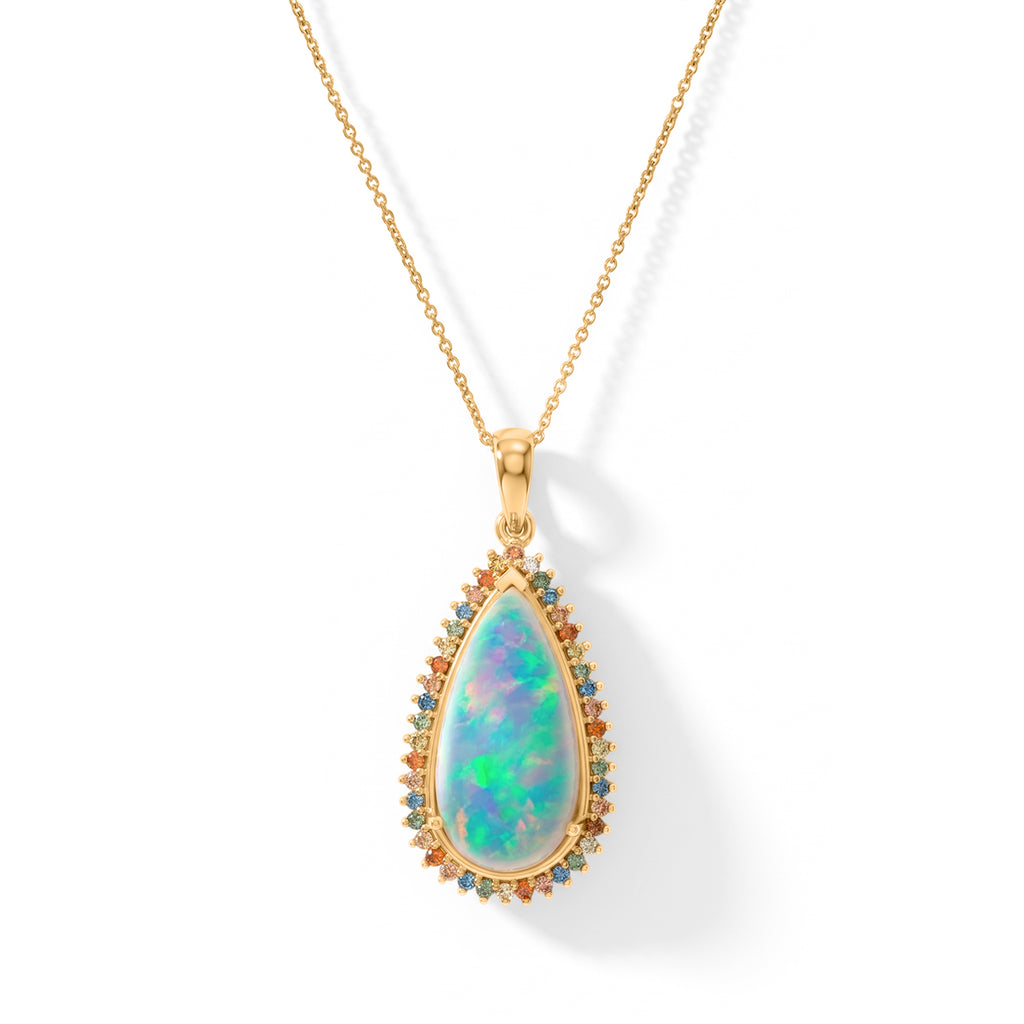 Ethiopian Opal,  Lab Grown Red Diamond,  Lab Grown Yellow Diamond,  Lab Grown Green Diamond,  Lab Grown Blue Diamond Pendant with Chain (Size 20) in 18K YG Vermeil Sterling Silver 0.37 ct  5.640  Ct._4582361