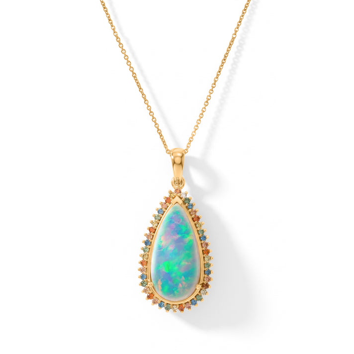 Luxuriant - Ethiopian Opal &amp; Lab Grown Multi-Diamond Halo Pendant with Chain (Size 20) in 18K Vermeil Yellow Gold Plated Sterling Silver 5.6 Ct. 4582361 1