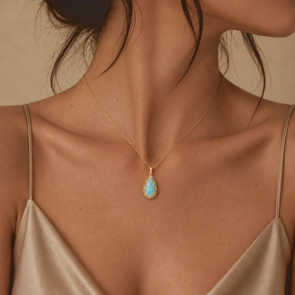 Ethiopian Opal,  Lab Grown Red Diamond,  Lab Grown Yellow Diamond,  Lab Grown Green Diamond,  Lab Grown Blue Diamond Pendant with Chain (Size 20) in 18K YG Vermeil Sterling Silver 0.37 ct  5.640  Ct. 4582361 2