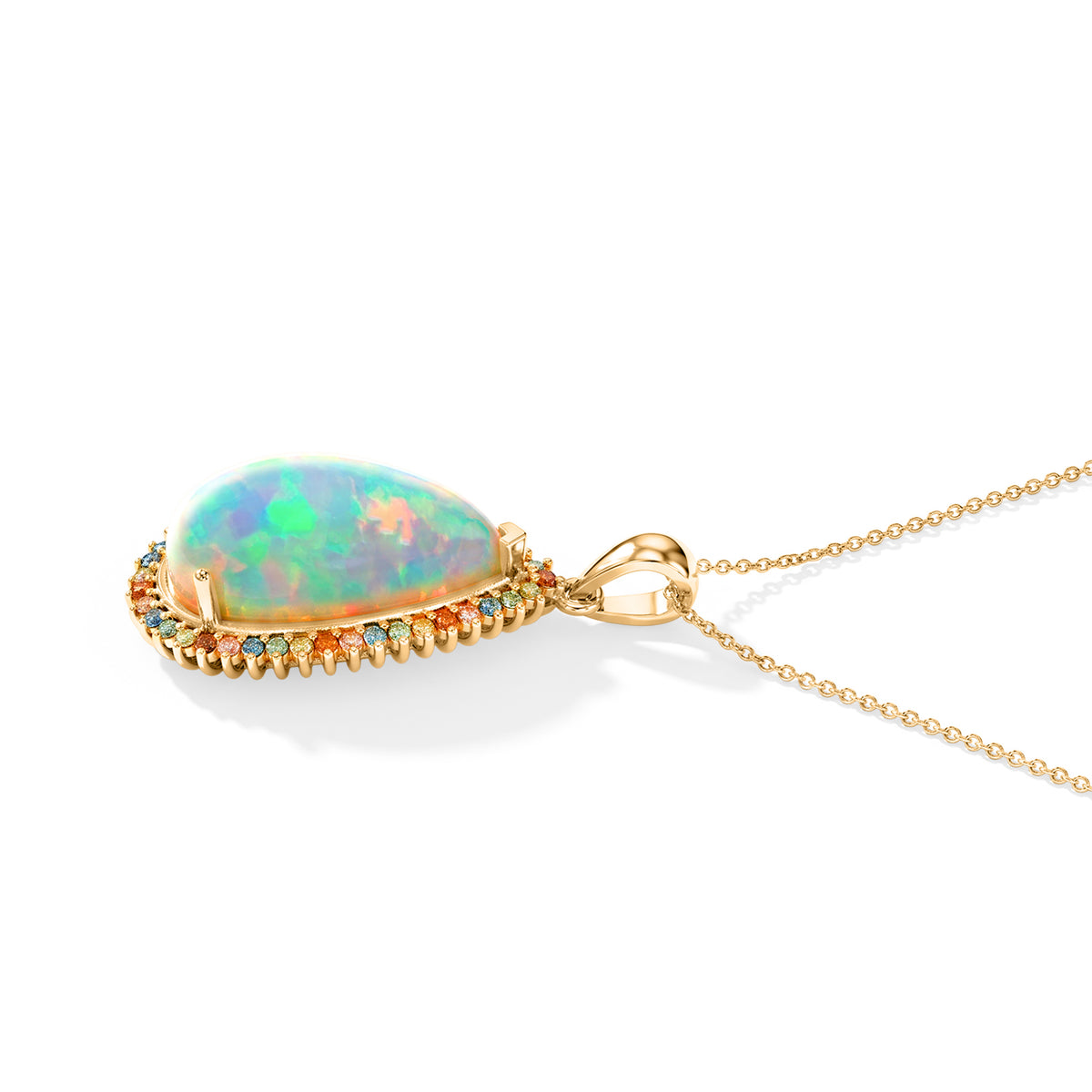 Ethiopian Opal,  Lab Grown Red Diamond,  Lab Grown Yellow Diamond,  Lab Grown Green Diamond,  Lab Grown Blue Diamond Pendant with Chain (Size 20) in 18K YG Vermeil Sterling Silver 0.37 ct  5.640  Ct. 4582361 3