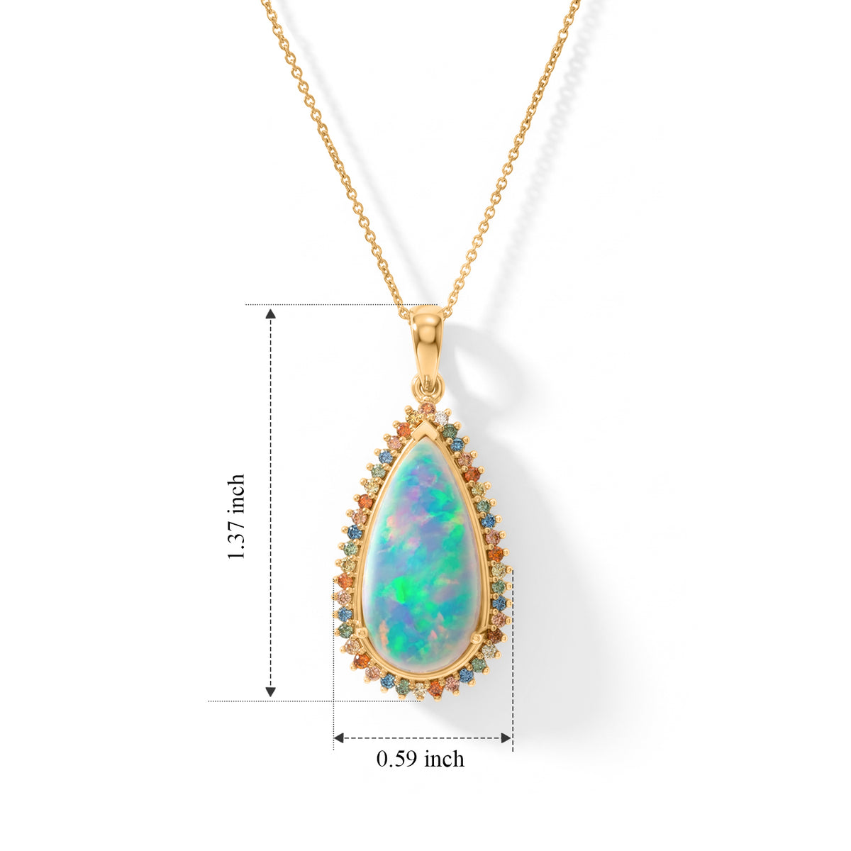 Ethiopian Opal,  Lab Grown Red Diamond,  Lab Grown Yellow Diamond,  Lab Grown Green Diamond,  Lab Grown Blue Diamond Pendant with Chain (Size 20) in 18K YG Vermeil Sterling Silver 0.37 ct  5.640  Ct. 4582361 5