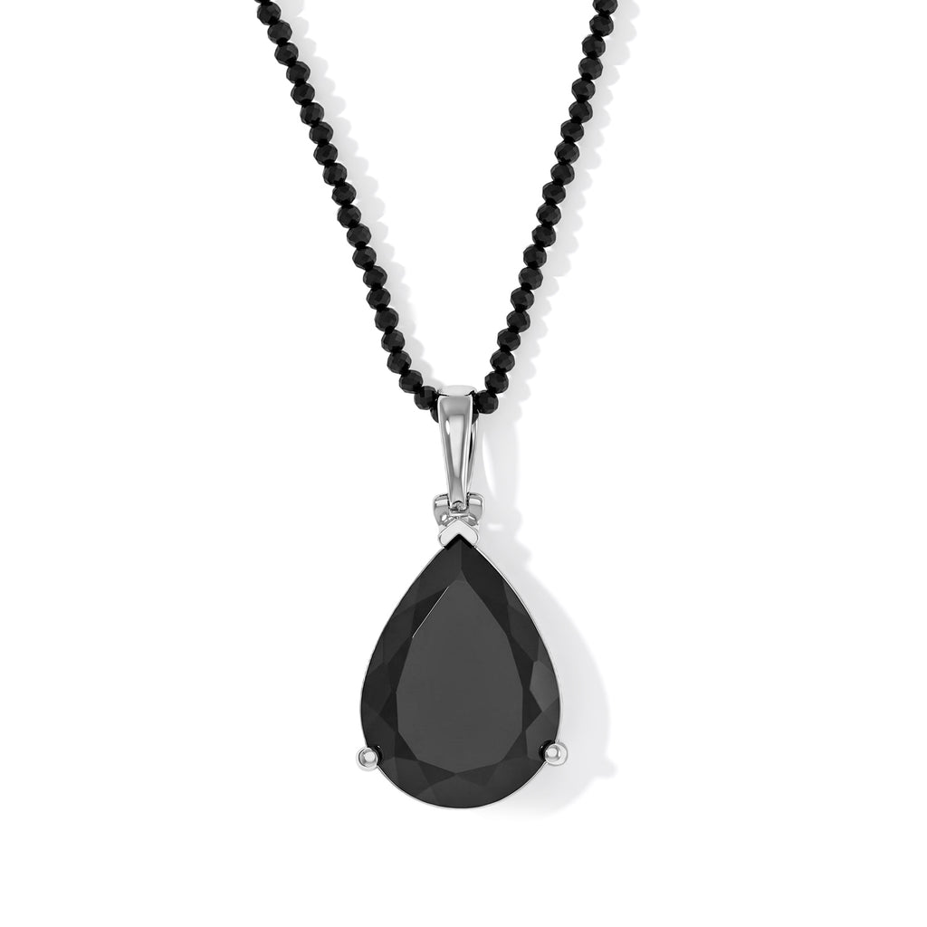 D'Joy - Black Spinel Pendant in Rhodium Overlay Sterling Silver with Beads Chain (Size 20) 32.40 Ct._4582425