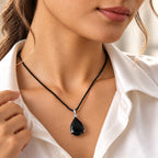 D'Joy - Black Spinel Pendant in Rhodium Overlay Sterling Silver with Beads Chain (Size 20) 32.40 Ct._4582425_2