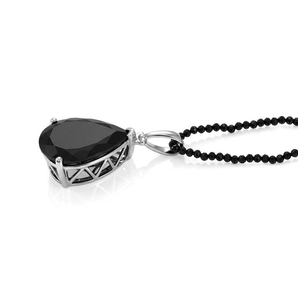 D'Joy - Black Spinel Pendant in Rhodium Overlay Sterling Silver with Beads Chain (Size 20) 32.40 Ct._4582425_3