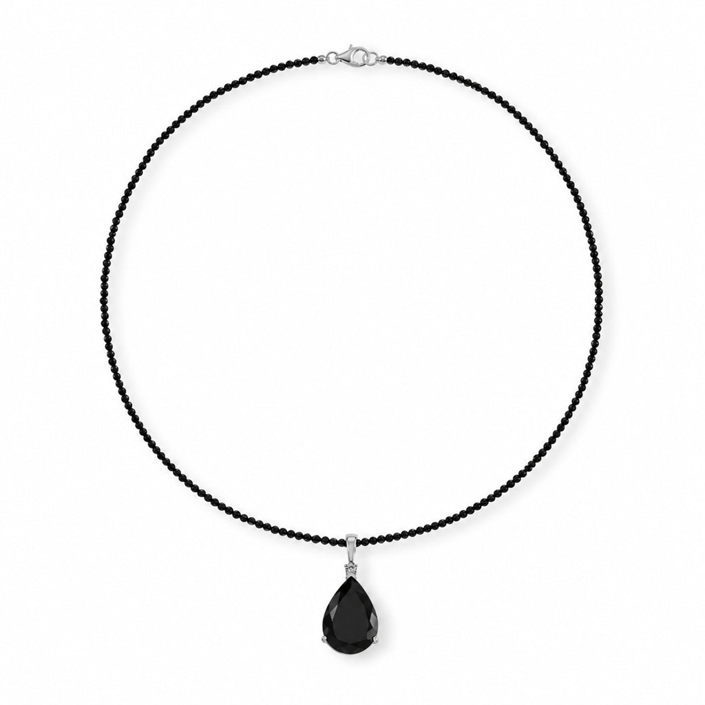 D'Joy - Black Spinel Pendant in Rhodium Overlay Sterling Silver with Beads Chain (Size 20) 32.40 Ct._4582425_5