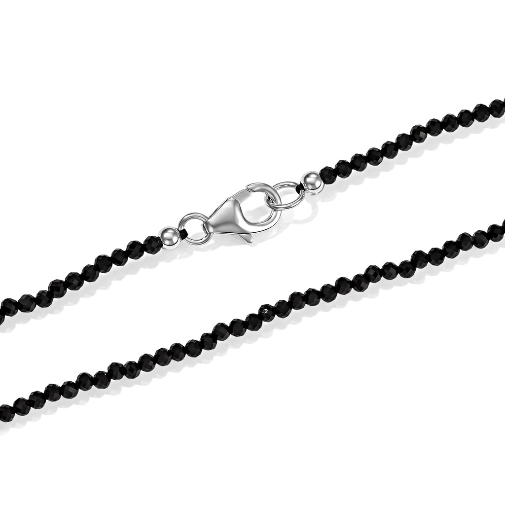 D'Joy - Black Spinel Pendant in Rhodium Overlay Sterling Silver with Beads Chain (Size 20) 32.40 Ct._4582425_6