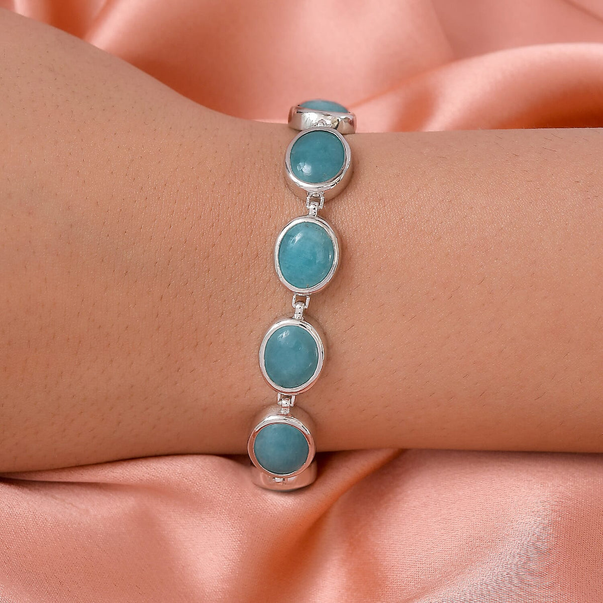 46.18 Ct. Peruvian Amazonite Bracelet Platinum Plated in Sterling Silver 8835217 3