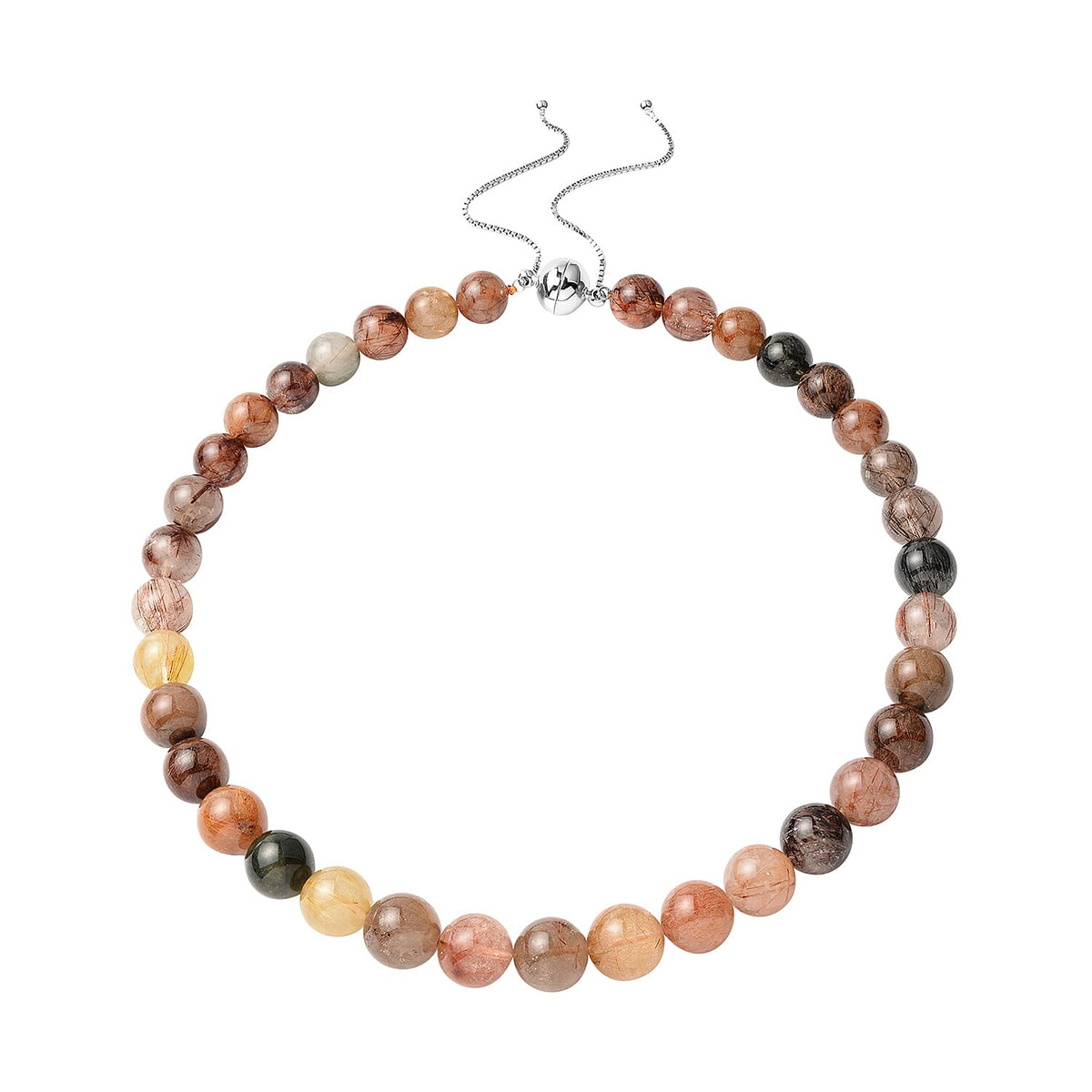 492.30 Ct. Adjustable Multi Rutilated Quartz Necklace Size 23 in Rhodium Plated Sterling Silver 3840690 0