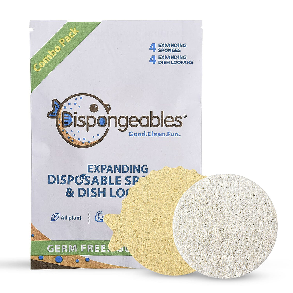 Biodegradable 8 Piece Set - 4 Pack of Fish Dispongeables &amp; 4 Circular Discrubbables - Yellow &amp; White 8960579 0