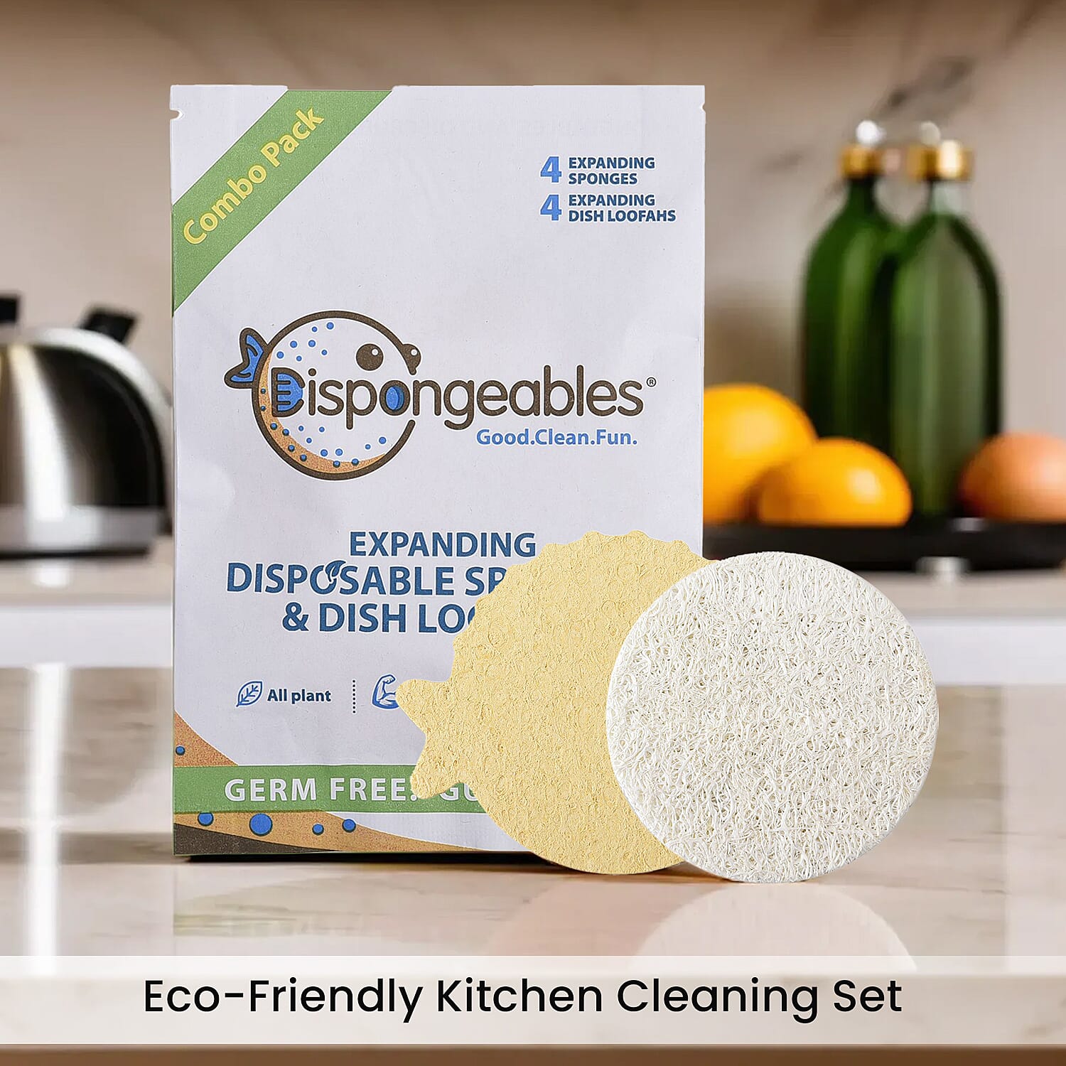 Biodegradable 8 Piece Set - 4 Pack of Fish Dispongeables &amp; 4 Circular Discrubbables - Yellow &amp; White 8960579 2