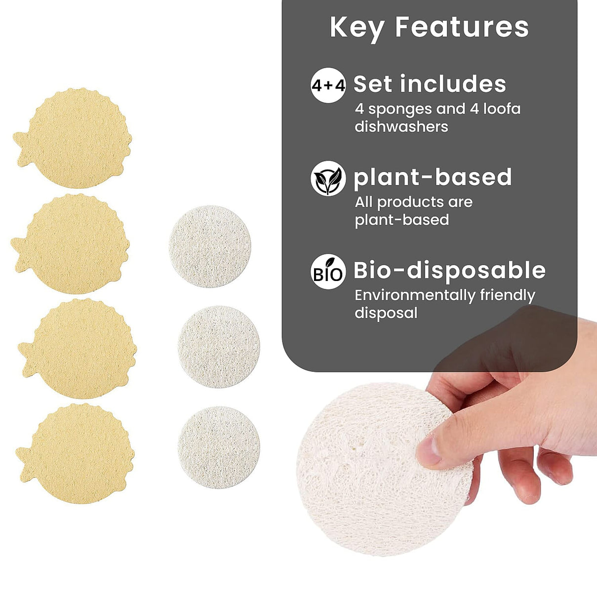 Biodegradable 8 Piece Set - 4 Pack of Fish Dispongeables &amp; 4 Circular Discrubbables - Yellow &amp; White 8960579 3