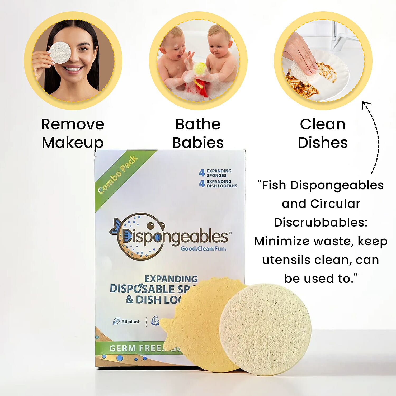 Biodegradable 8 Piece Set - 4 Pack of Fish Dispongeables &amp; 4 Circular Discrubbables - Yellow &amp; White 8960579 4