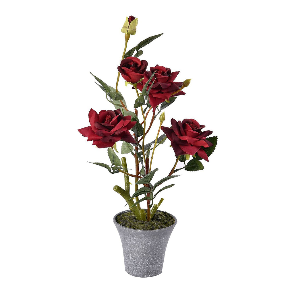 5 Head Rose Flower Foliage (Size 44x11x11 cm) - Red