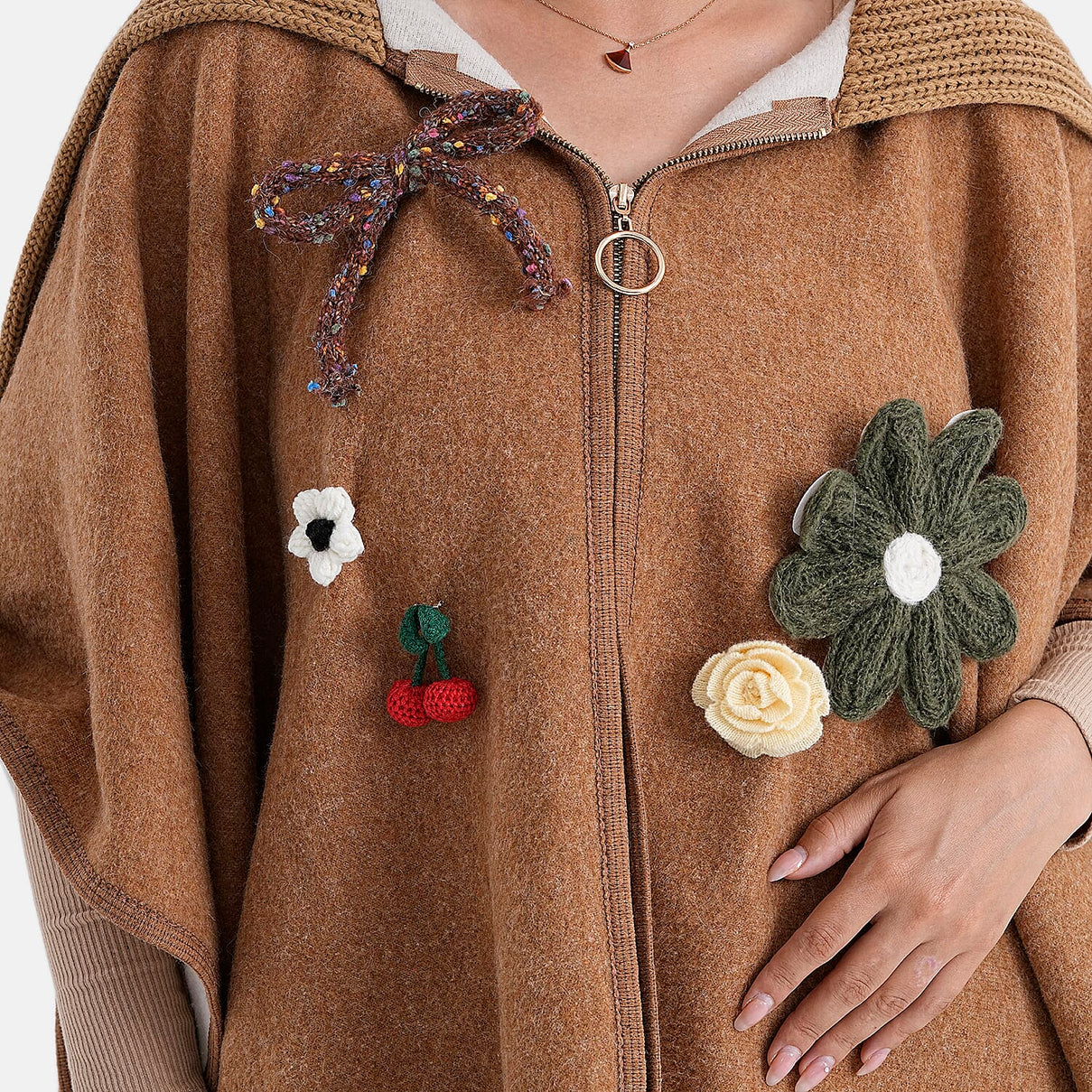 5-Piece Hand-Knitted Crochet Brooches (One Size) - Multicolour 8205105 1