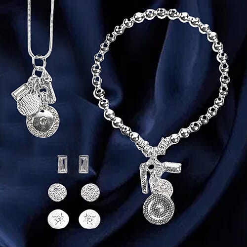 5 Piece Set Crystal Studded Including Earrings Bracelet and Pendant with Chain in Silver tone 4030705 0