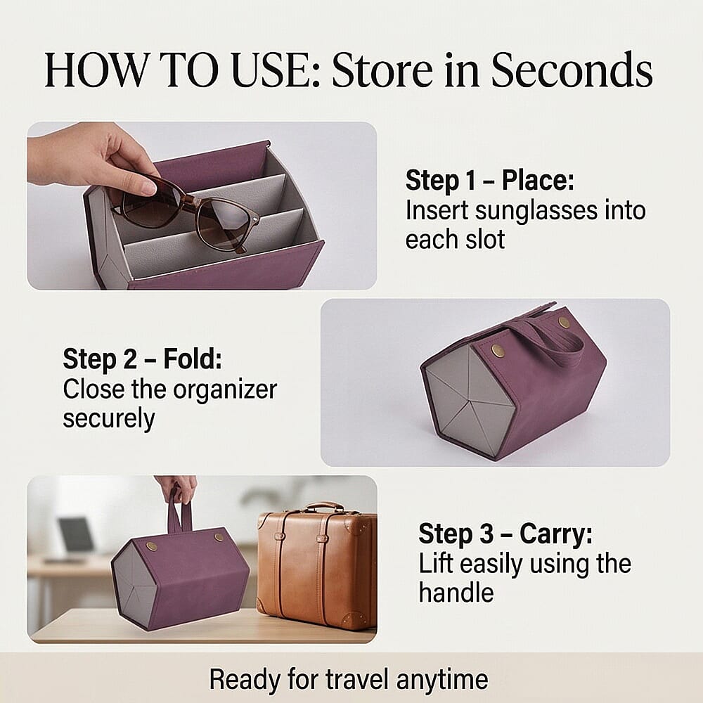 5 Slot Multipurpose Foldable Travel Organiser with Handle (Size 17x13x12 cm) - Maroon 7491111 5