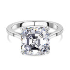 Moissanite (Asscher Cut) Solitaire Ring in Rhodium Overlay Sterling Silver 5.00 Ct.