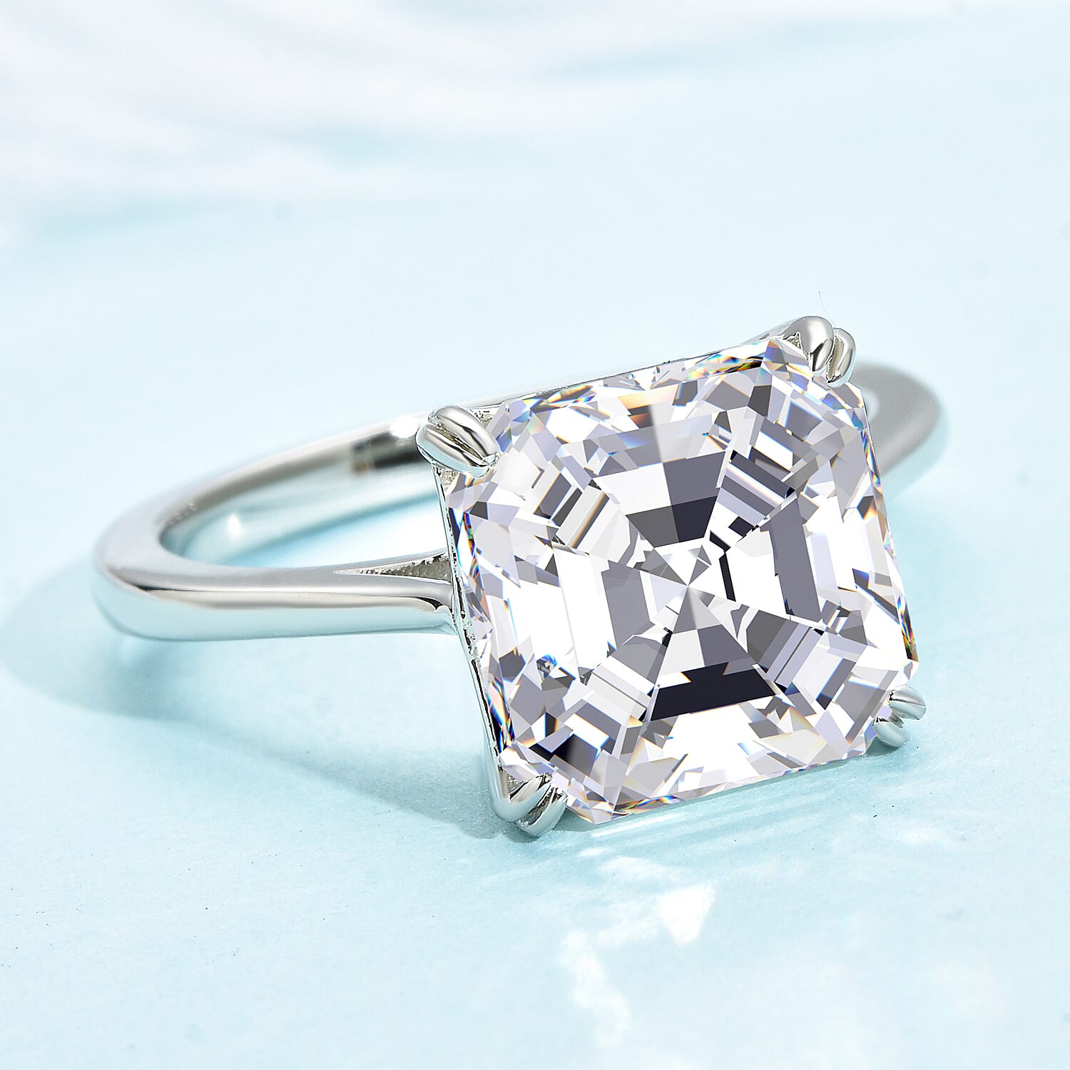 5 carat Moissanite Asscher Cut Solitaire Engagement Ring in Rhodium Overlay Sterling Silver 3890613 2