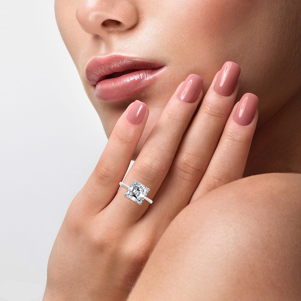 Moissanite (Asscher Cut) Solitaire Ring in Rhodium Overlay Sterling Silver 5.00 Ct.
