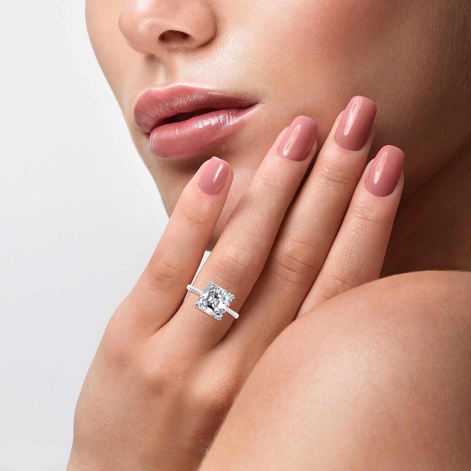 5 carat Moissanite Asscher Cut Solitaire Engagement Ring in Rhodium Overlay Sterling Silver 3890613 3