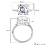 Moissanite (Asscher Cut) Solitaire Ring in Rhodium Overlay Sterling Silver 5.00 Ct.