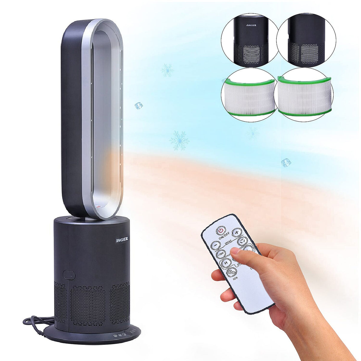 5 in 1 Electric Bladeless Fan-Heater with Remote Control, Air Purifier, Ionizer with HEPA Filter (86Cm) 6713661 0