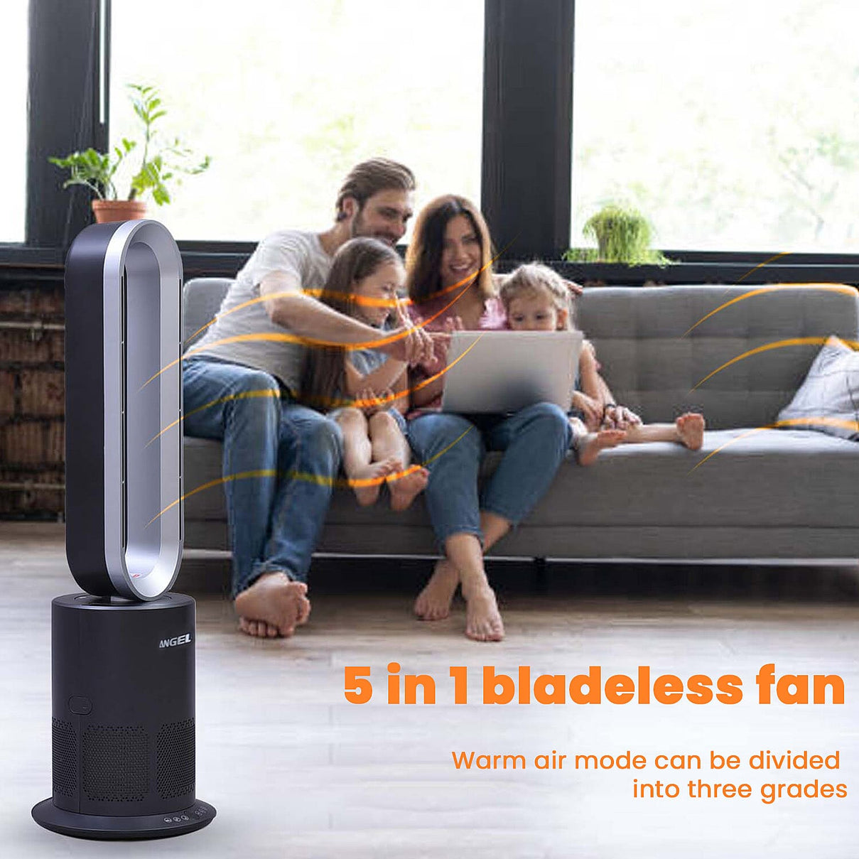 5 in 1 Electric Bladeless Fan-Heater with Remote Control, Air Purifier, Ionizer with HEPA Filter (86Cm) 6713661 3
