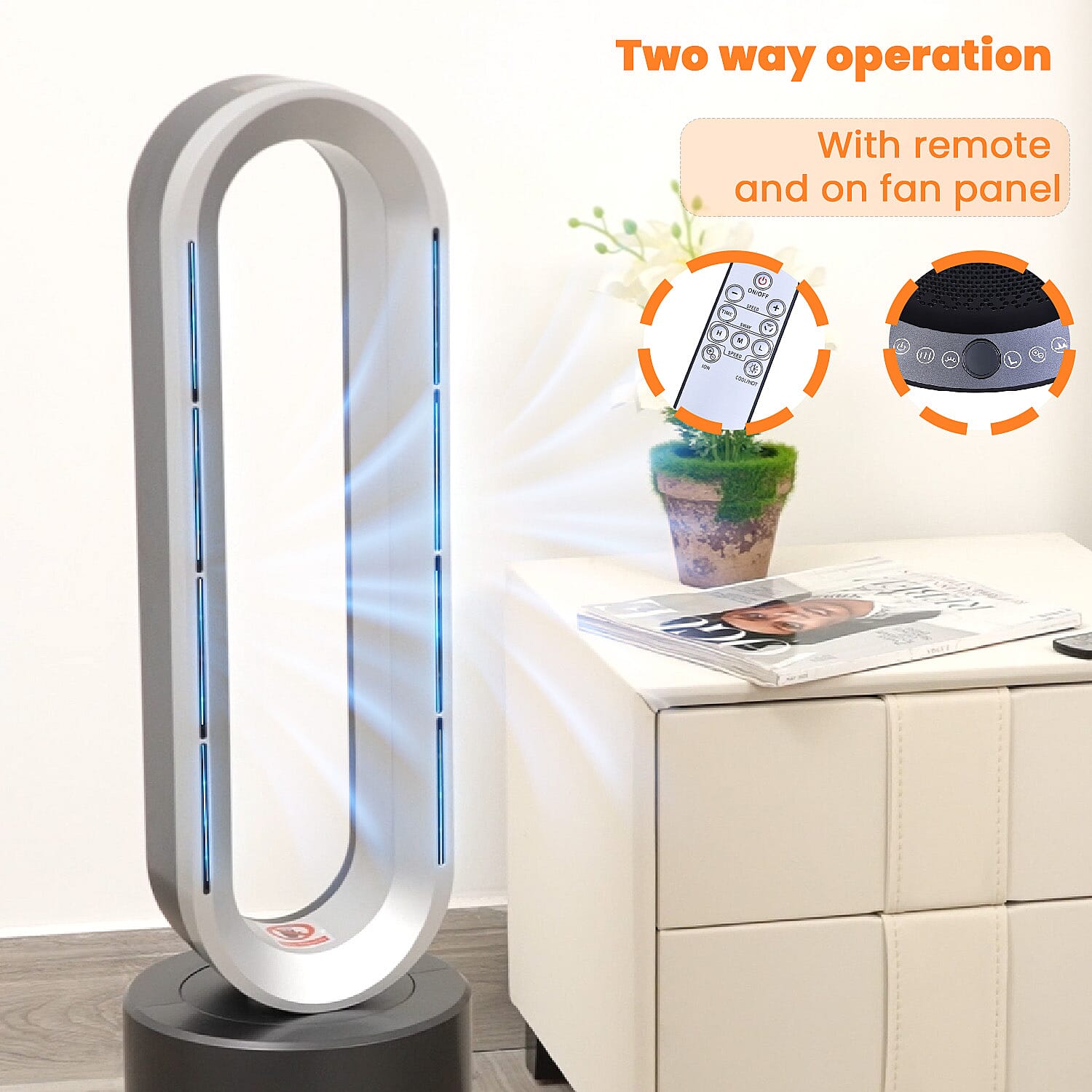 5 in 1 Electric Bladeless Fan-Heater with Remote Control, Air Purifier, Ionizer with HEPA Filter (86Cm) 6713661 4