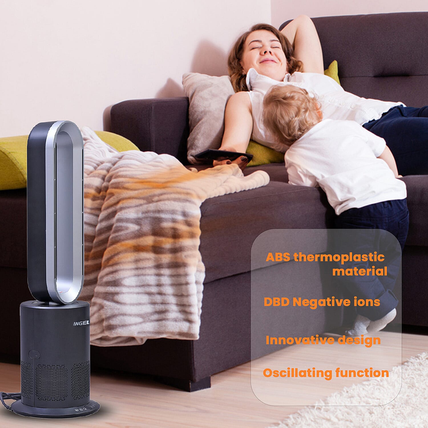 5 in 1 Electric Bladeless Fan-Heater with Remote Control, Air Purifier, Ionizer with HEPA Filter (86Cm) 6713661 5