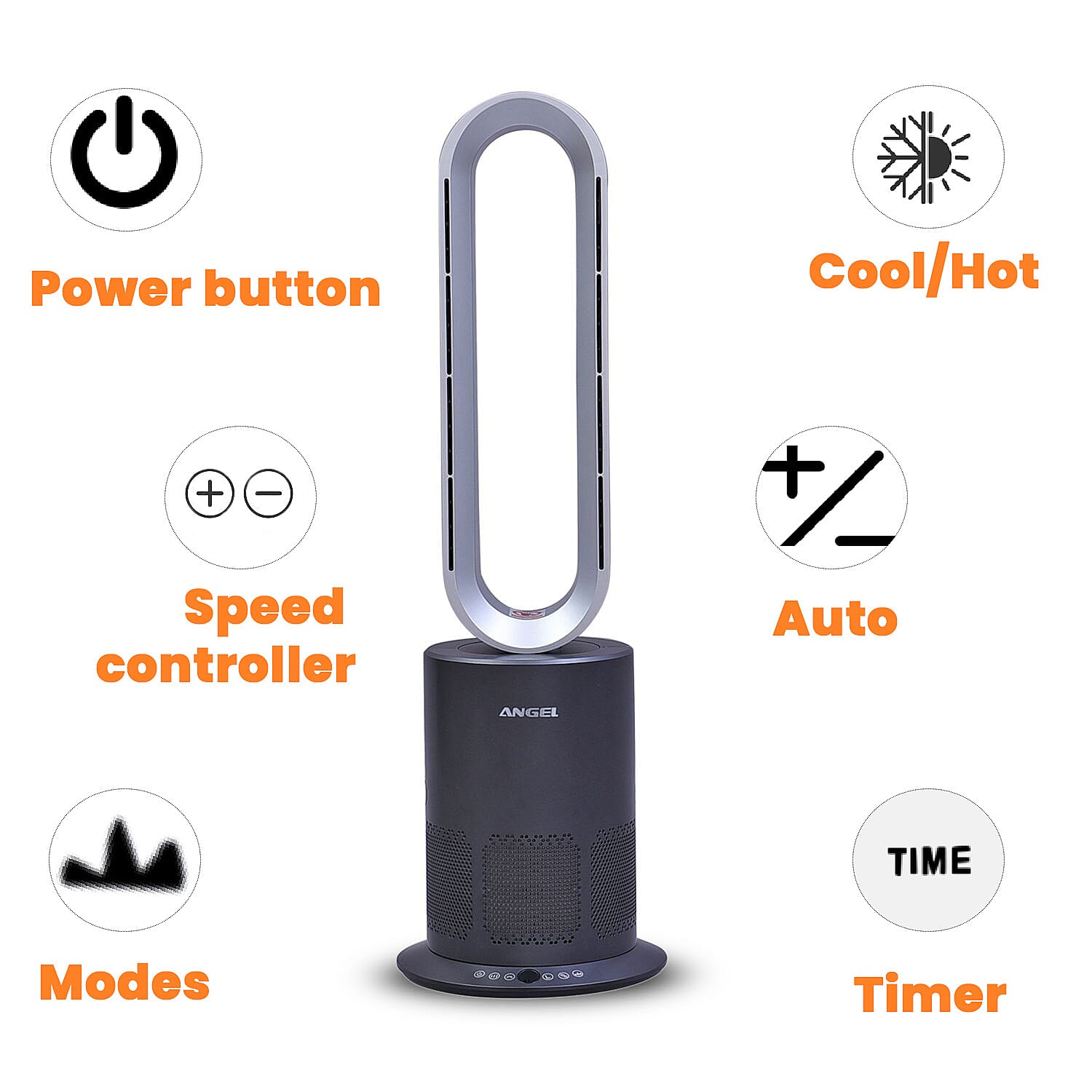 5 in 1 Electric Bladeless Fan-Heater with Remote Control, Air Purifier, Ionizer with HEPA Filter (86Cm) 6713661 6