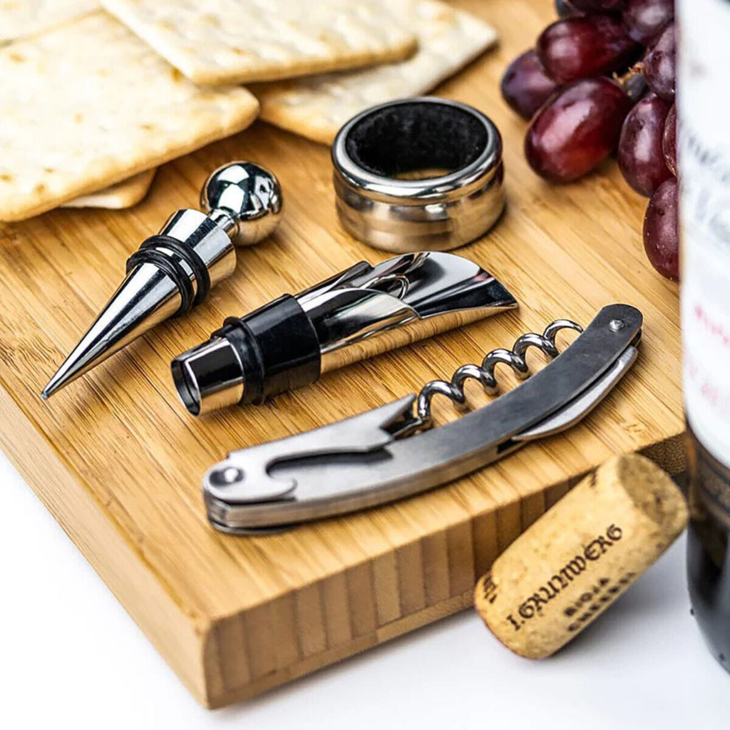 4 Pcs Wine Set with Natural Bamboo Wooden Gift Box
