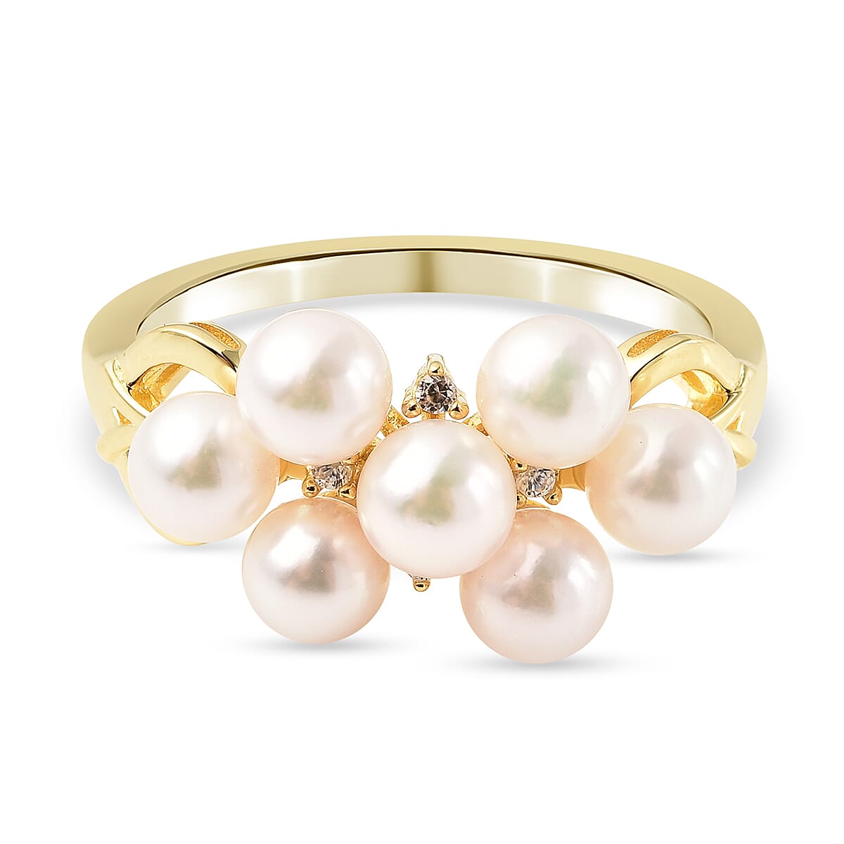 5.04 Ct. Japanese Akoya Pearl and White Zircon Ring in Yellow Gold Plated Sterling Silver 3835704 0
