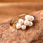 Japanese Akoya Pearl and Natural Cambodian Zircon Ring in Yellow Gold Overlay Sterling Silver