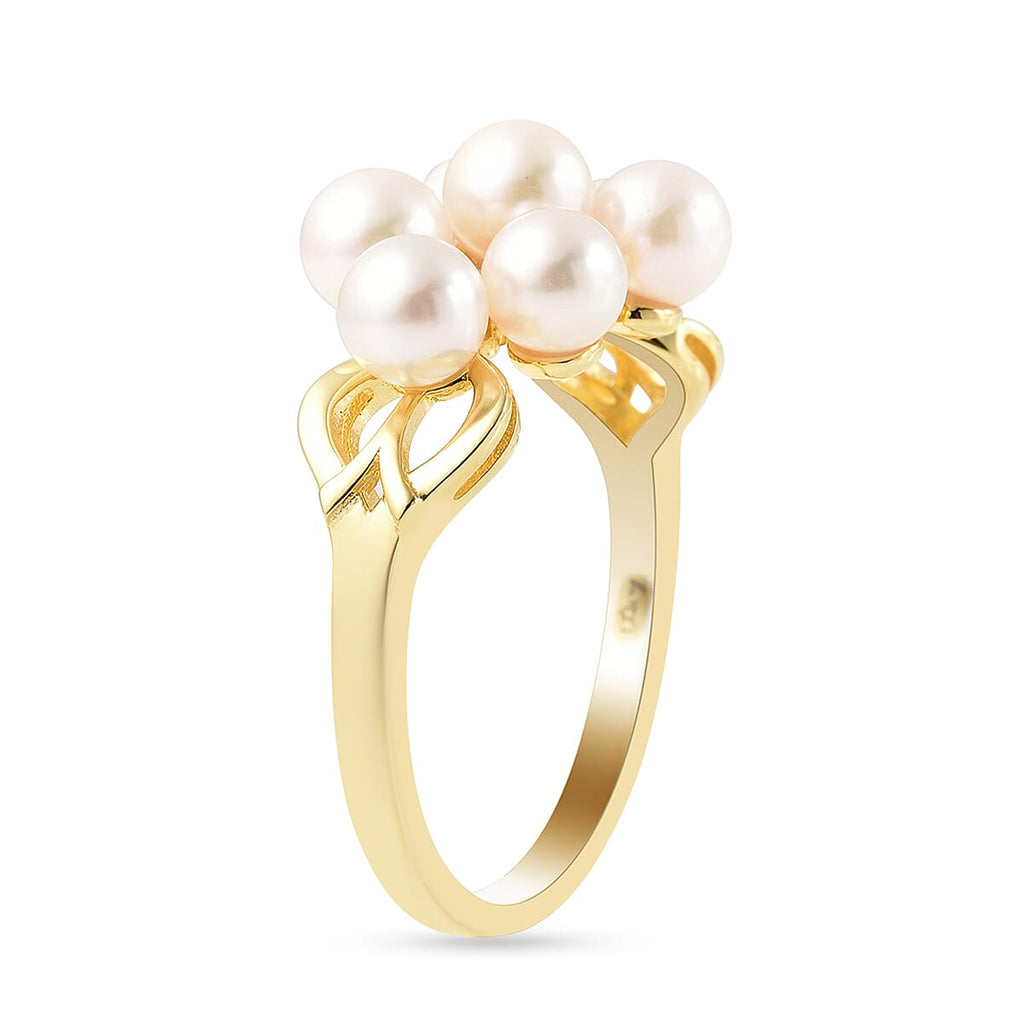 Japanese Akoya Pearl and Natural Cambodian Zircon Ring in Yellow Gold Overlay Sterling Silver