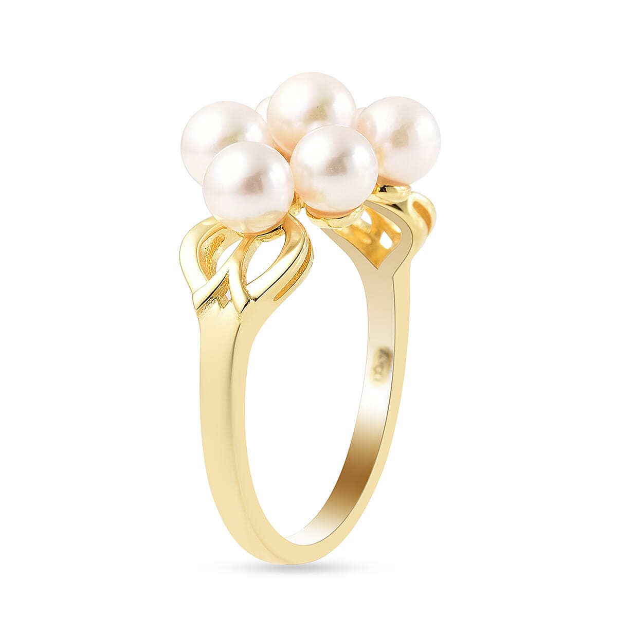 5.04 Ct. Japanese Akoya Pearl and White Zircon Ring in Yellow Gold Plated Sterling Silver 3835704 3