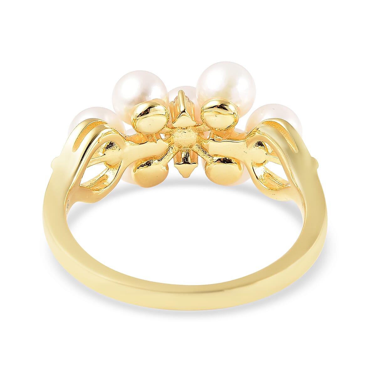5.04 Ct. Japanese Akoya Pearl and White Zircon Ring in Yellow Gold Plated Sterling Silver 3835704 4