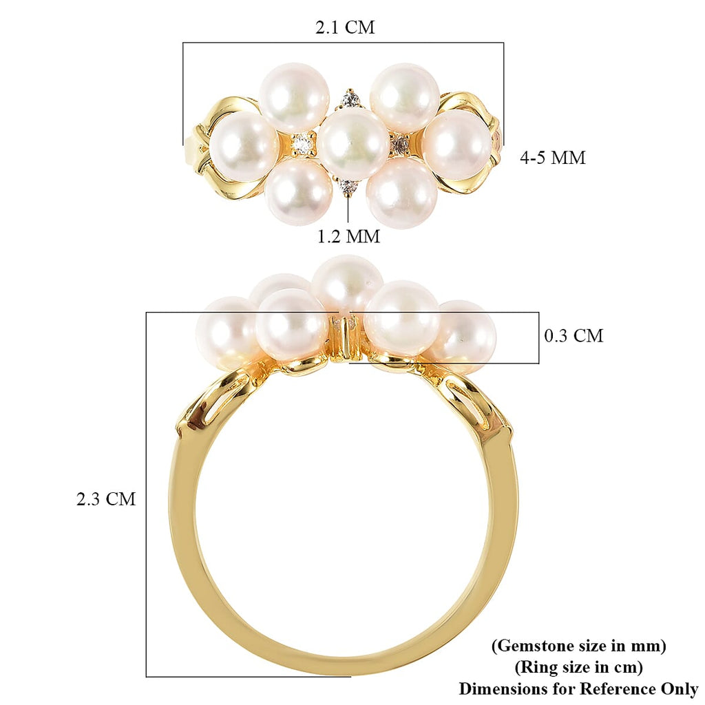 Japanese Akoya Pearl and Natural Cambodian Zircon Ring in Yellow Gold Overlay Sterling Silver