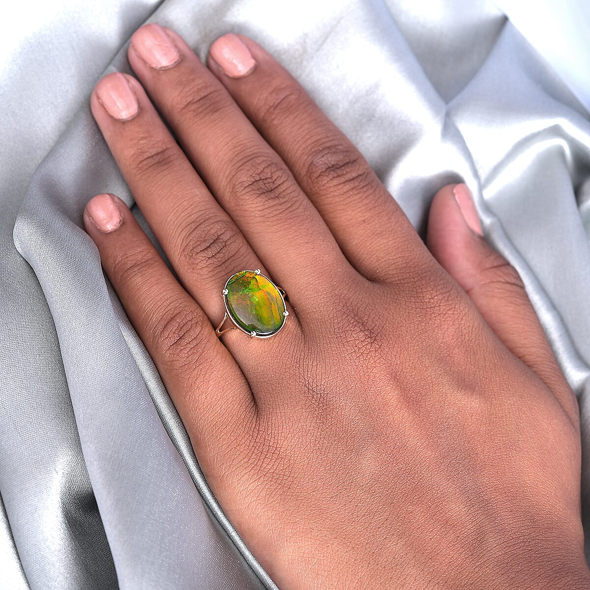 5.10 Ct. Ammolite Solitaire Ring in 9K Yellow Gold 3876208 3