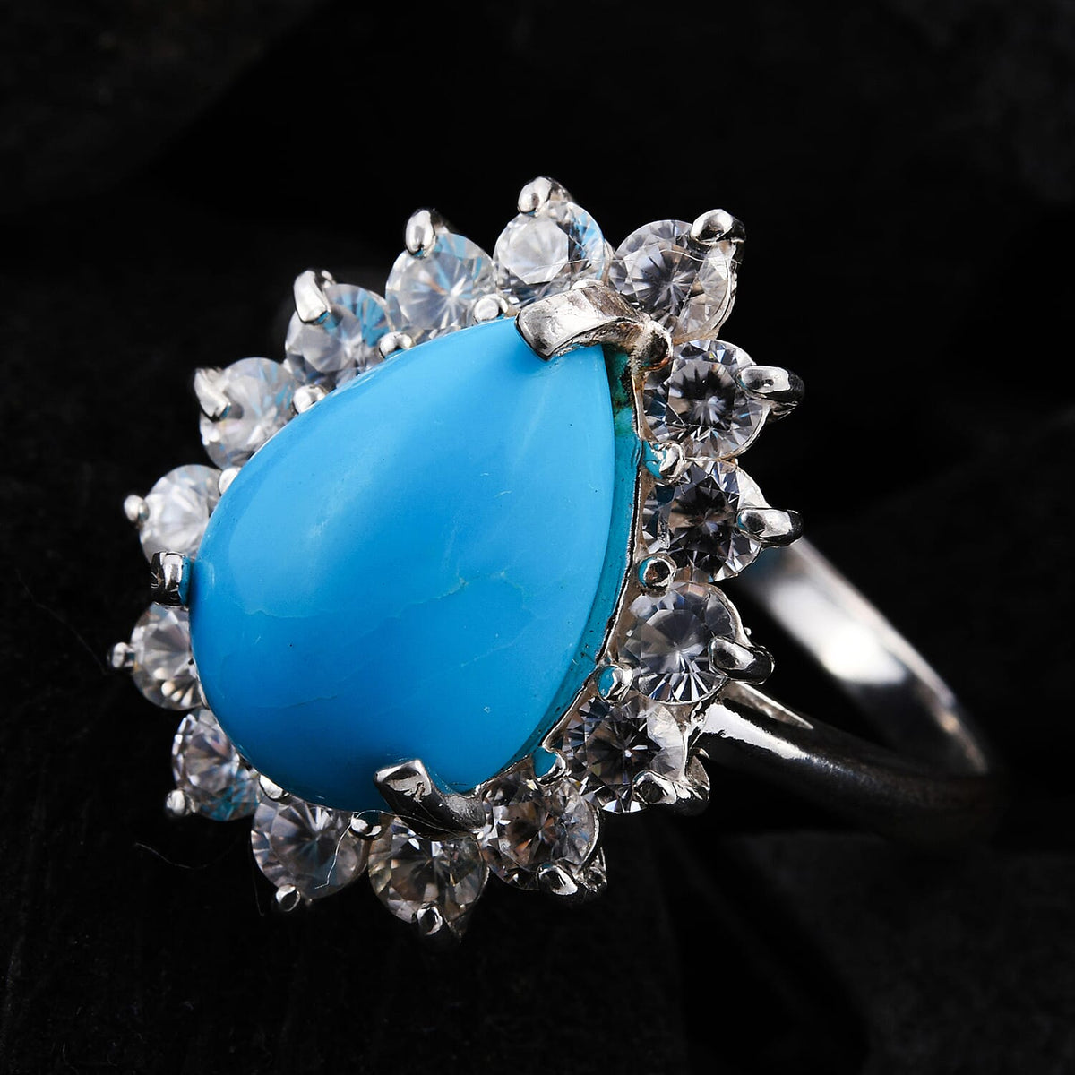 5.11 Carat Arizona Sleeping Beauty Turquoise and Cambodian Zircon Halo Ring in Sterling Silver Wt. 4.5 Gms 6512386 1